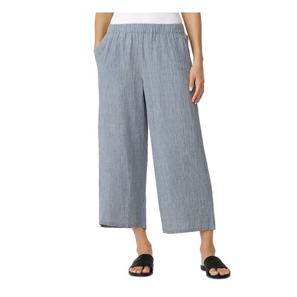 EILEEN FISHER Pants - EILEEN FISHER Womens Light Blue Elastic Waist Pull On Cropped Pants Petites PL